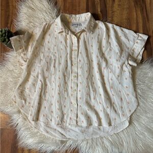 Madewell Cream Button-Down Shirt with Orange Floral Print xs
